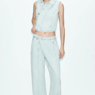 شلوار جین Z1975 با کمر پایین و ضربدری zara