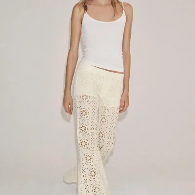 شلوار پاچه‌گشاد گلدوزی‌شده ZW COLLECTION zara