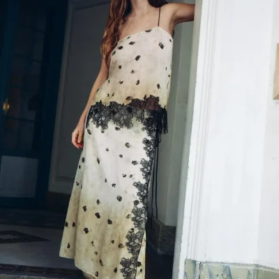 شورت دامن طرح دار با حاشیه دانتل zara