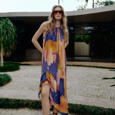 لباس بلند نامتقارن طرح‌دار آسیمتریک zara