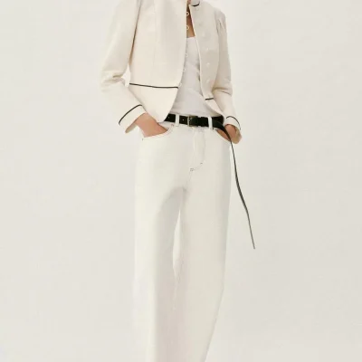 بلیزر زنانه تنگ با دوخت کنتراست و یقه ایستاده zara