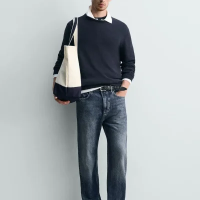 پلیور کتان و پنبه‌ای مدل REGULAR FIT zara