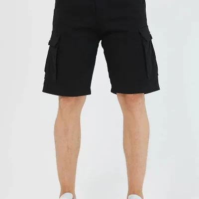 Erkek Slim Fit Kargo Cep Kapri Şort Siyah