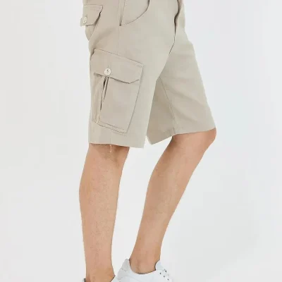 Erkek Slim Fit Kargo Cep Kapri Şort Taş