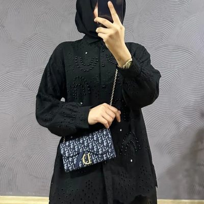 پیراهن تونیک گلدوزی شده HENZA با طرح اینجیلی - مشکی