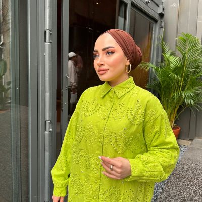 پیراهن تونیک گلدوزی شده HENZA با طرح اینجیلی - FISTIK YEŞİLİ