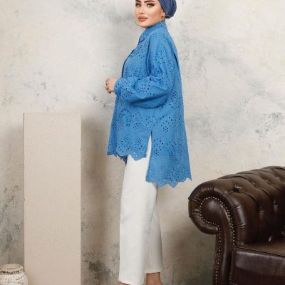 پیراهن تونیک گلدوزی شده HENZA با طرح اینجیلی - آبی