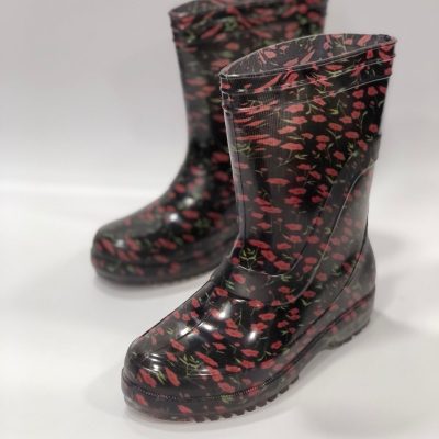 چکمه ضد آب زنانه طرح گل - مناسب باغبانی، باران و برف - چهارفصل (بنفش گلدار) - Kırmızı Çiçekli