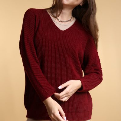 کشکول زنانه مشکی اورسایز با یقه V - شرابی