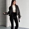 کت چرم زنانه قهوه‌ای Vess Moda