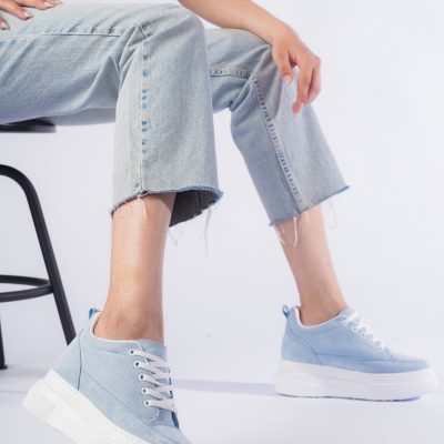 کفش اسپرت زنانه سفید پاشنه‌دار مخفی Sneaker - آبی