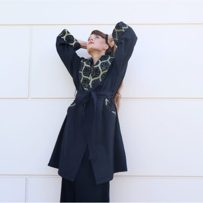 کفتان جاکاردی ضد آب با طرح شاهمران و جزئیات کلیم - مشکی