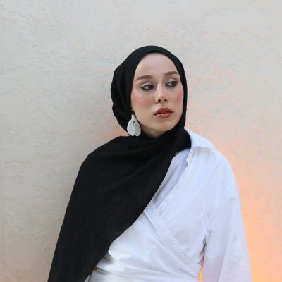 شال نئو پنبه ای رنگ بژ - مشکی