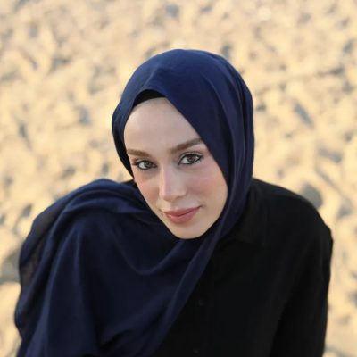شال نئو پنبه ای رنگ بژ - سورمه‌ای