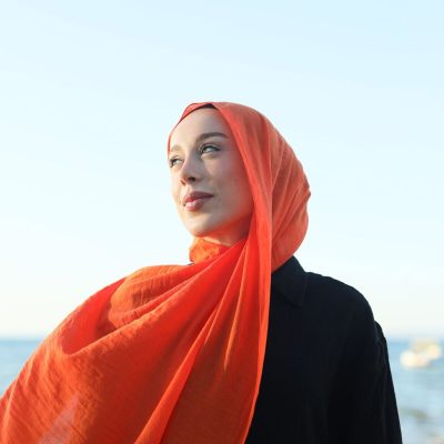 شال نئو پنبه ای رنگ بژ - dinamik turuncu
