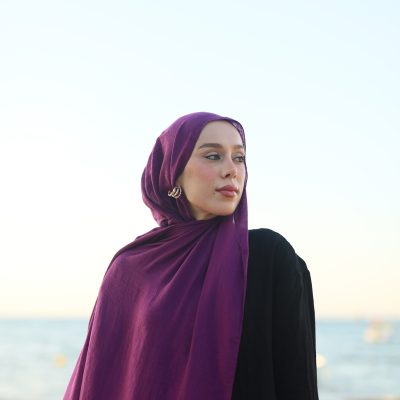 شال نئو پنبه ای رنگ بژ - بنفش