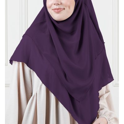 Orta Boy Şifon Sufle Khimar Tesettür Şal Mürdüm