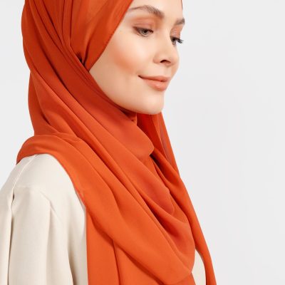 شال کِرپ شیفون قهوه‌ای روشن - Açık Kiremit