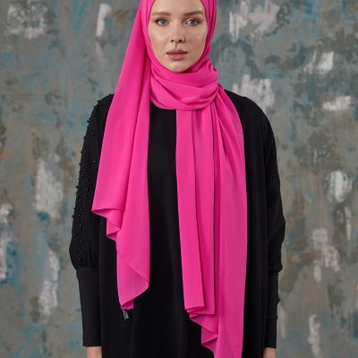 شال کِرپ شیفون قهوه‌ای روشن - Neon Fuşya
