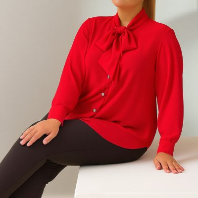 پیراهن یقه کراواتی جسیکا سایز بزرگ - قرمز