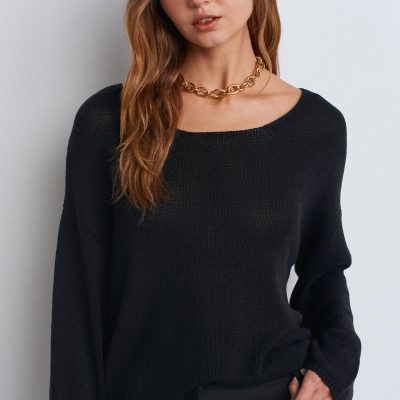 پلیور اوراک یقه گرد بافت نرم مدل 10706 - کرم - BLACK(Siyah)