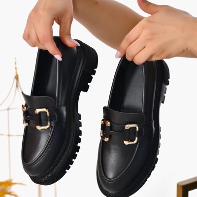 کفش زنانه لوففر مک‌آسی با کف ضخیم - Siyah gucci gold 2