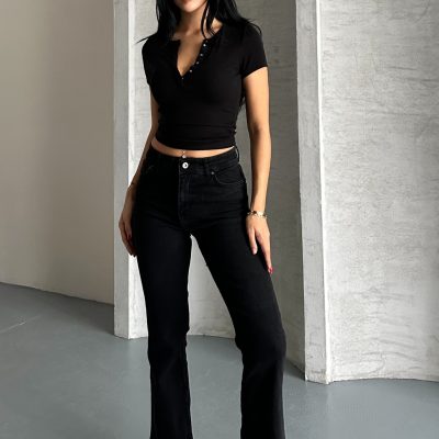شلوار جین Kahve Boy زنانه مشکی Macharel Jeans