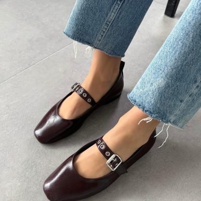 صندل زنانه چرم قرمز تخت 01wu4102 Bueno Shoes
