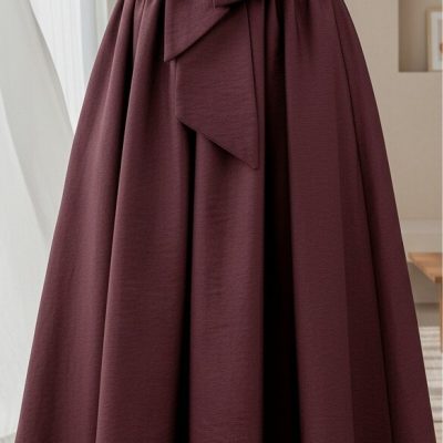 دامن پلیسه کمربنددار پاراشوت - شرابی