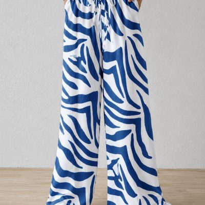 شلوار زنانه بوریومجوک کتان با کمربند پارچه‌ای و پاچه گشاد - Mavi Zebra