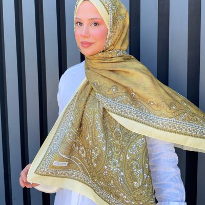 شال پنبه‌ای طرح رترو سبز یشمی ps59