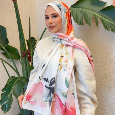 شال طرح رترو پنبه‌ای مشکی و سفید ps2 - Beyaz-Çok Renkli