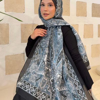 شال طرح رترو پنبه‌ای مشکی و سفید ps2 - Metalik