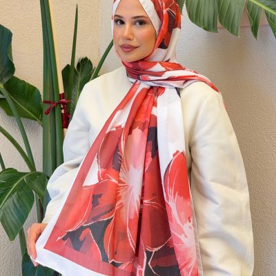 شال طرح رترو پنبه‌ای مشکی و سفید ps2 - Kırmızı-Beyaz