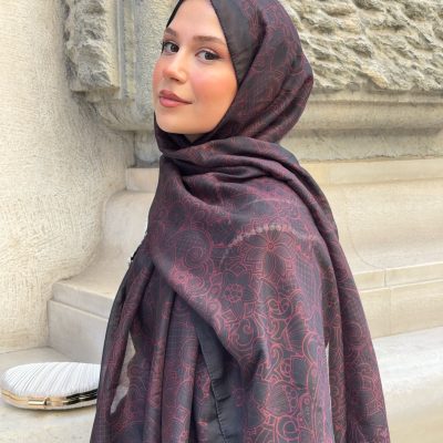 شال طرح رترو پنبه‌ای مشکی و سفید ps2 - Siyah Bordo