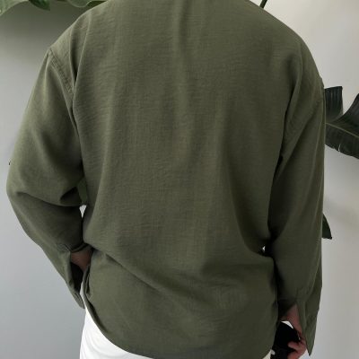 پیراهن کتان اورسایز مردانه - خاکی