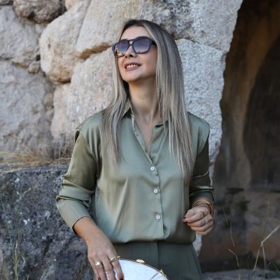 پیراهن ساتن آستین بلند سبز روشن (Çağla Yeşili)