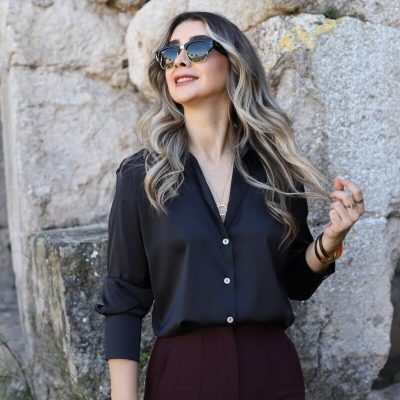 Siyah Uzun Kollu Saten Gömlek