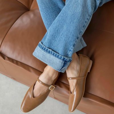 کفش بابت چرم زنانه استونی مدل کریشیک مشکی - شتری