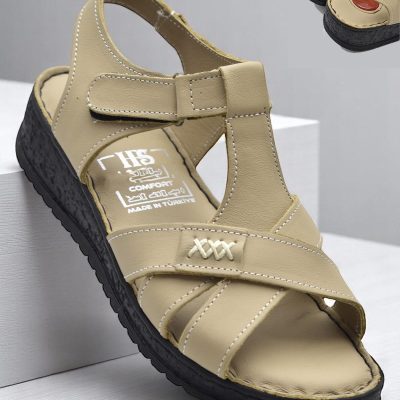 صندال زنانه چرم طبیعی 203 TAM ارتوپدیک با کفی ژل و پاشنه - بژ