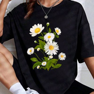 تیشرت اورسایز زنانه طرح گل پاپاتیا - Siyah3