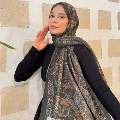 شال پنبه‌ای طرح رترو سری Aura مدل قهوه‌ای ps53 - خاکی