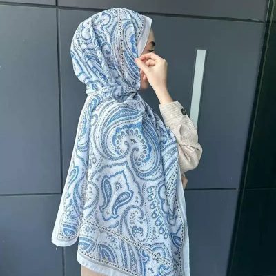 شال طرح ویکتوریایی تاریخی - گلد - آبی
