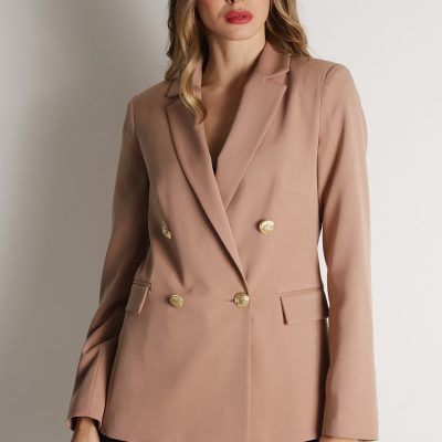کت بلیزر زنانه قرمز با دکمه‌های طلایی - قهوه‌ای