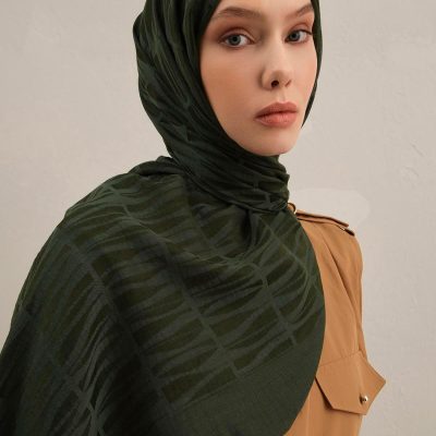 شال لیوسل - مدل 3 - رنگ قهوه تلخ 10 - سبز