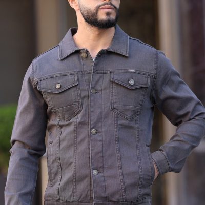کت جین راحت دار کالپ با یقه کتی، جیب سینه و پهلو، دکمه‌ای، آستین بلند - Koyu Gri