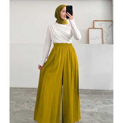 شلوار پاچه‌ی گشاد با کش و پارچه‌ی مودال - مشکی - Yağ Yeşili