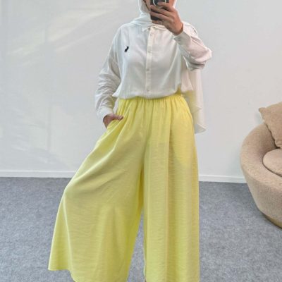 شلوار پاچه‌ی گشاد با کش و پارچه‌ی مودال - مشکی - Sarı