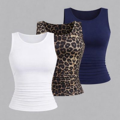 بلوز زنانه ۳ عددی لایکرا بیسیک - Lacivert2-leopar2-beyaz2