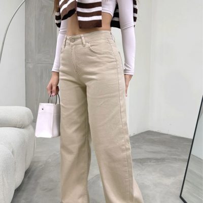 شلوار پارچه‌ای زنانه کمر بلند پاچه راسته
